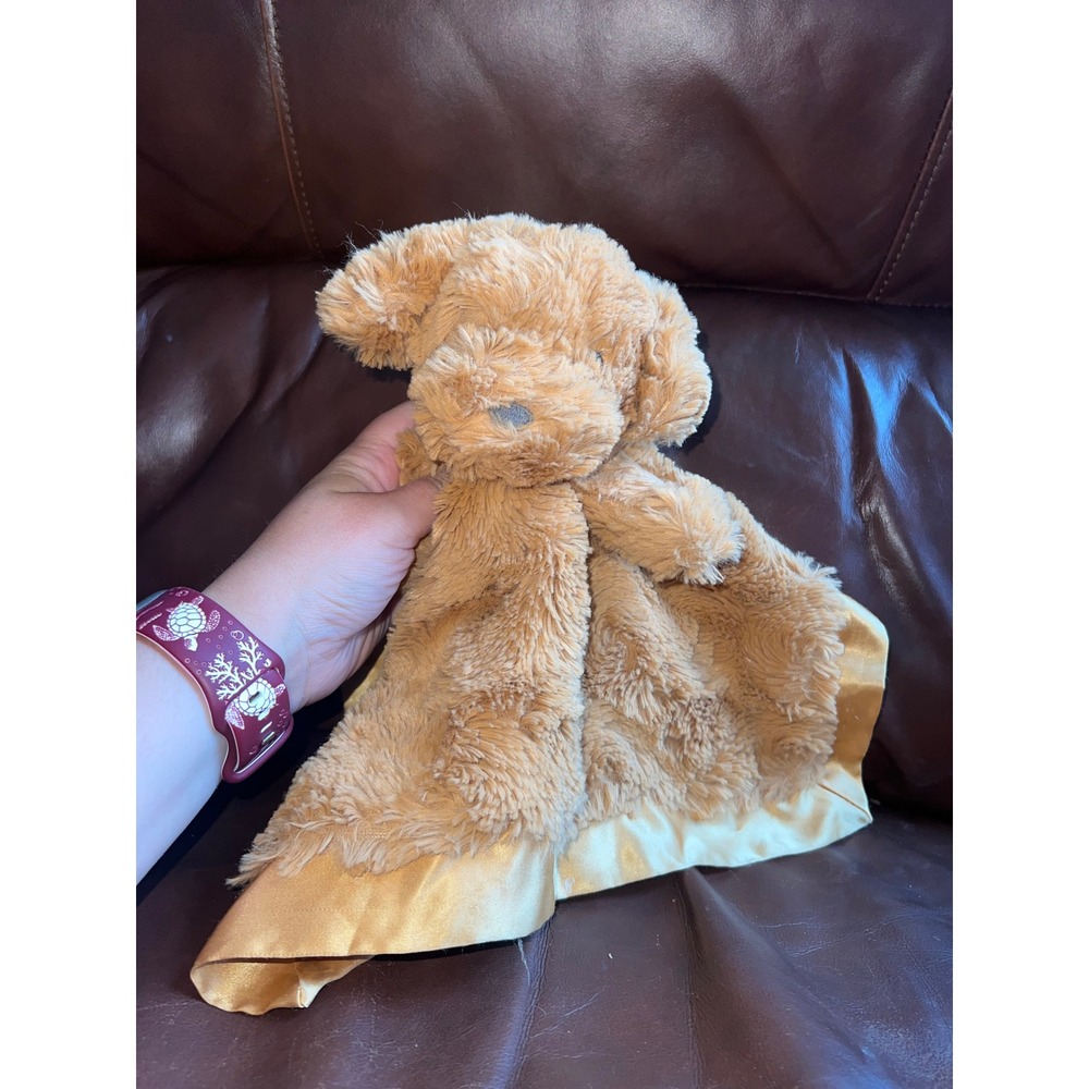 Cloud Island Tan Puppy Dog Lovey Security Blanket Shaggy Faux Fur Satin Trim
